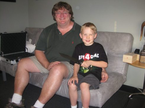 This is me meeting Gabe Newell from Valve Software holding one of his collectible knives!